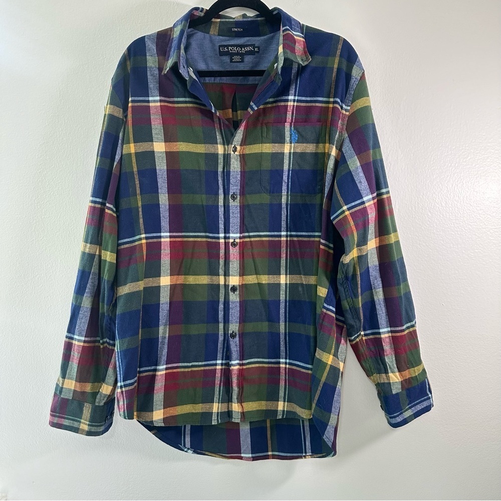 U.S. Polo Assn. Men's Blue and Green Plaid Shirt